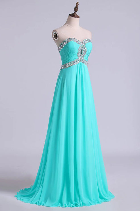 Luolandi Party Dresses A Line Floor Length Sweetheart Chiffon With Rhinestone Off Shoulder Evening Dress